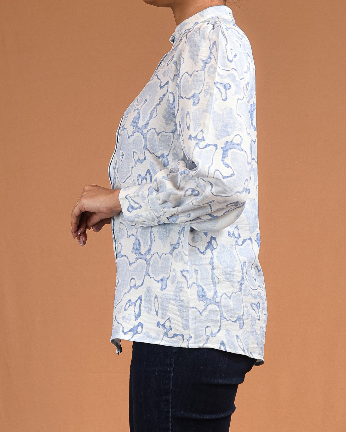 Soft Blue Abstract Button-Down Shirt Dress