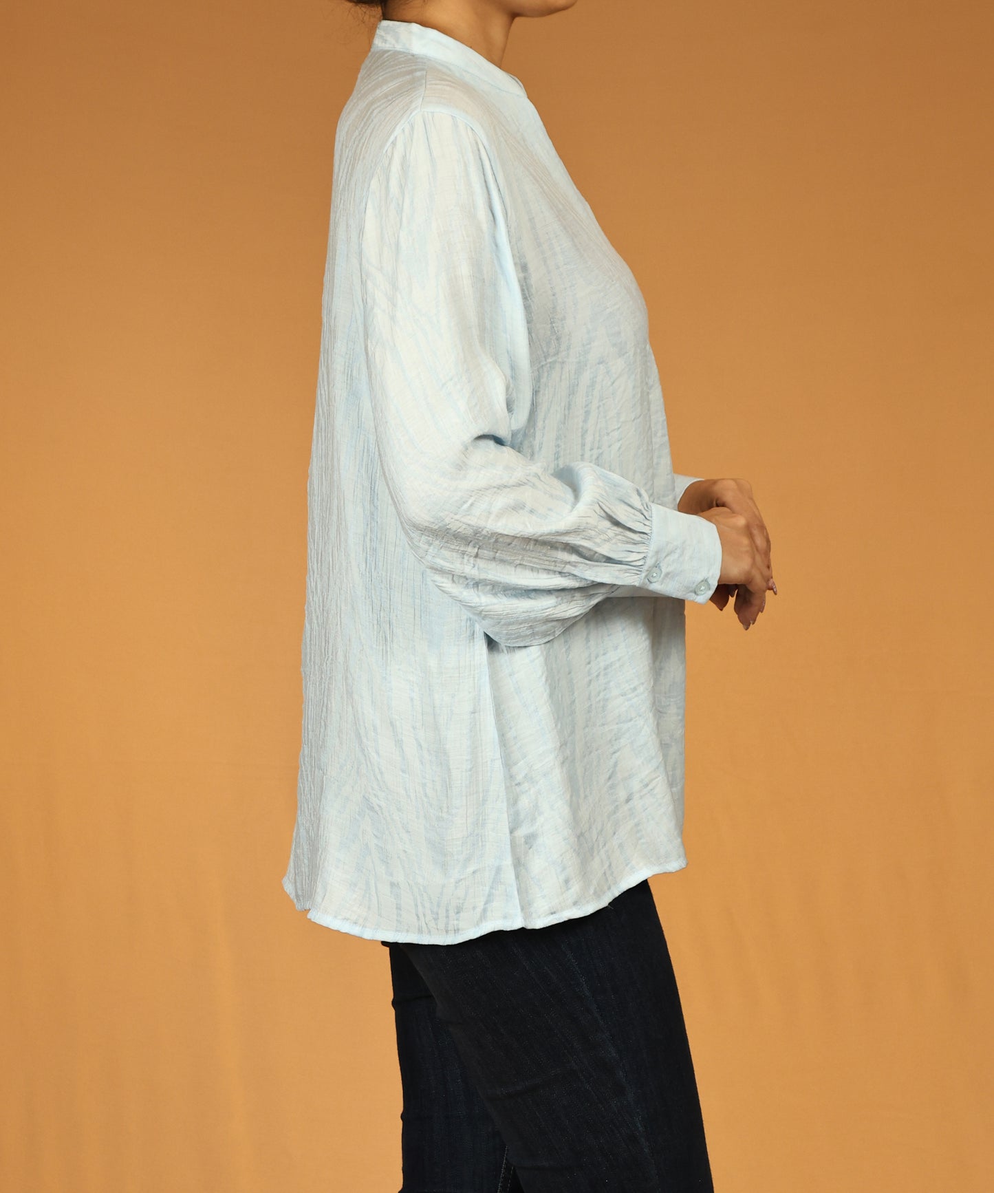 Light Blue Textured Long Sleeve Tunic Top