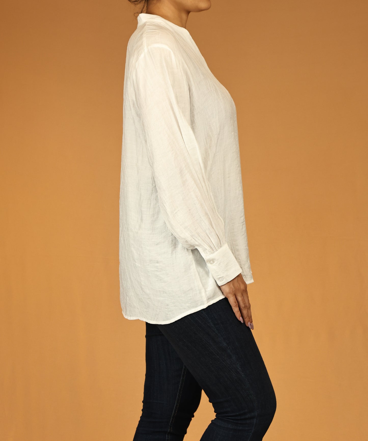 White Textured Long Sleeve Tunic Top