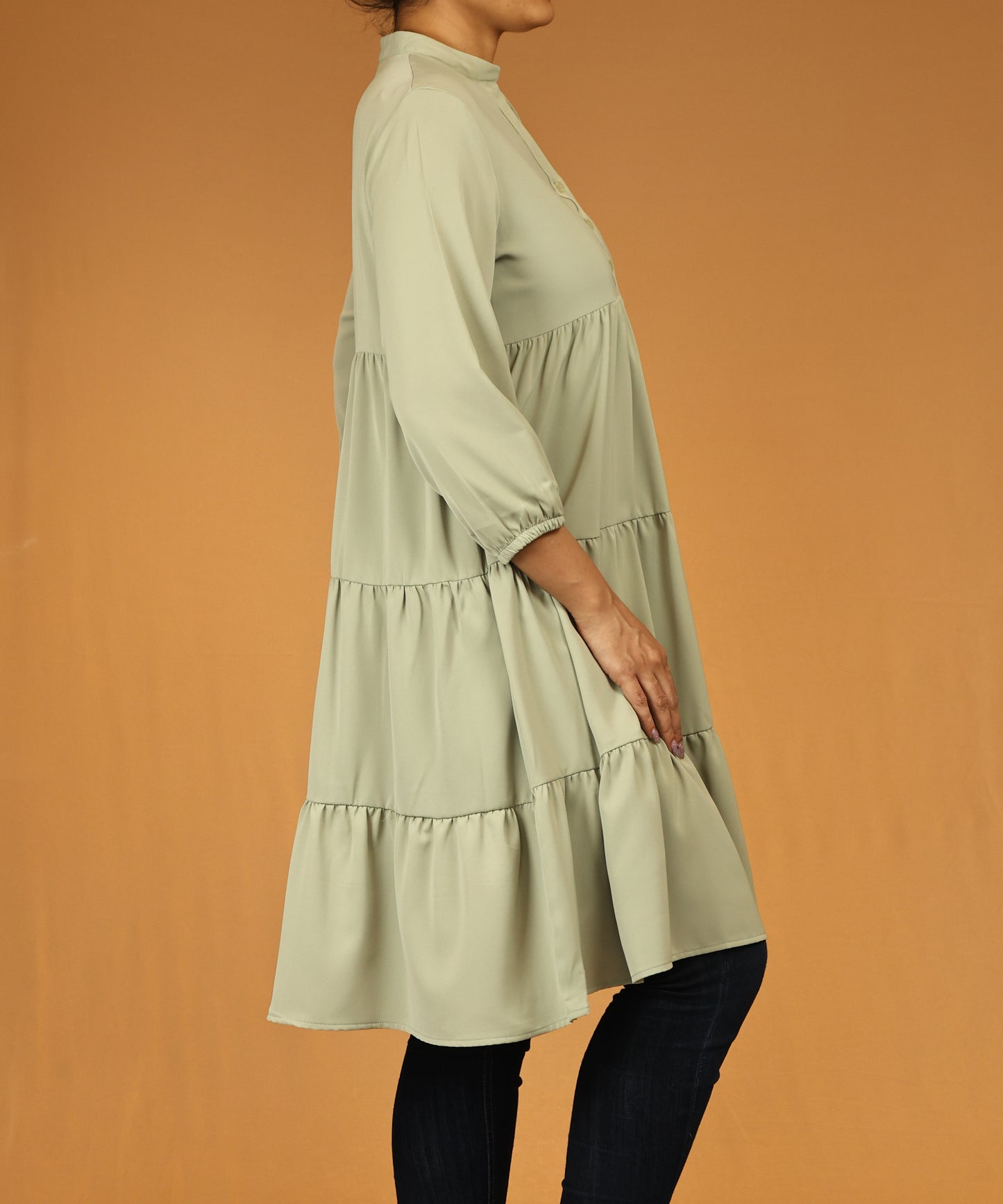 Pistachio Green Tiered Long Tunic Dress