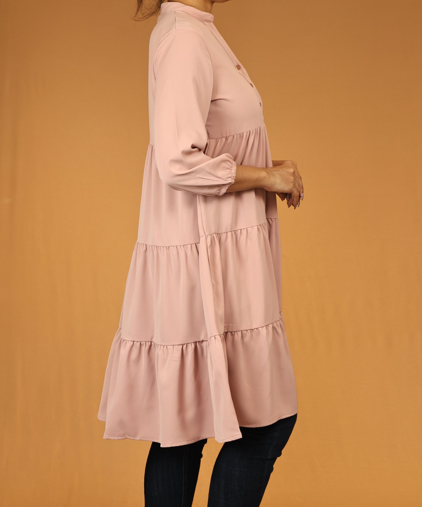 Dusty Rose Tiered Long Tunic Dress