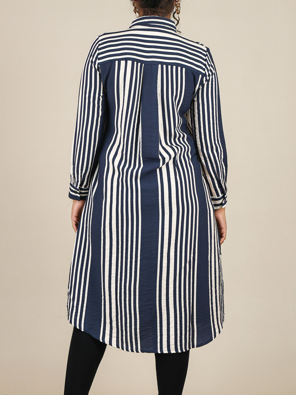 Elara Navy Blue Stripe Button Front Top