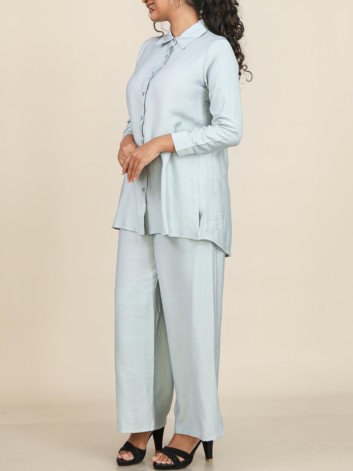 Liora Mist Blue Button Front Co-Ord Set