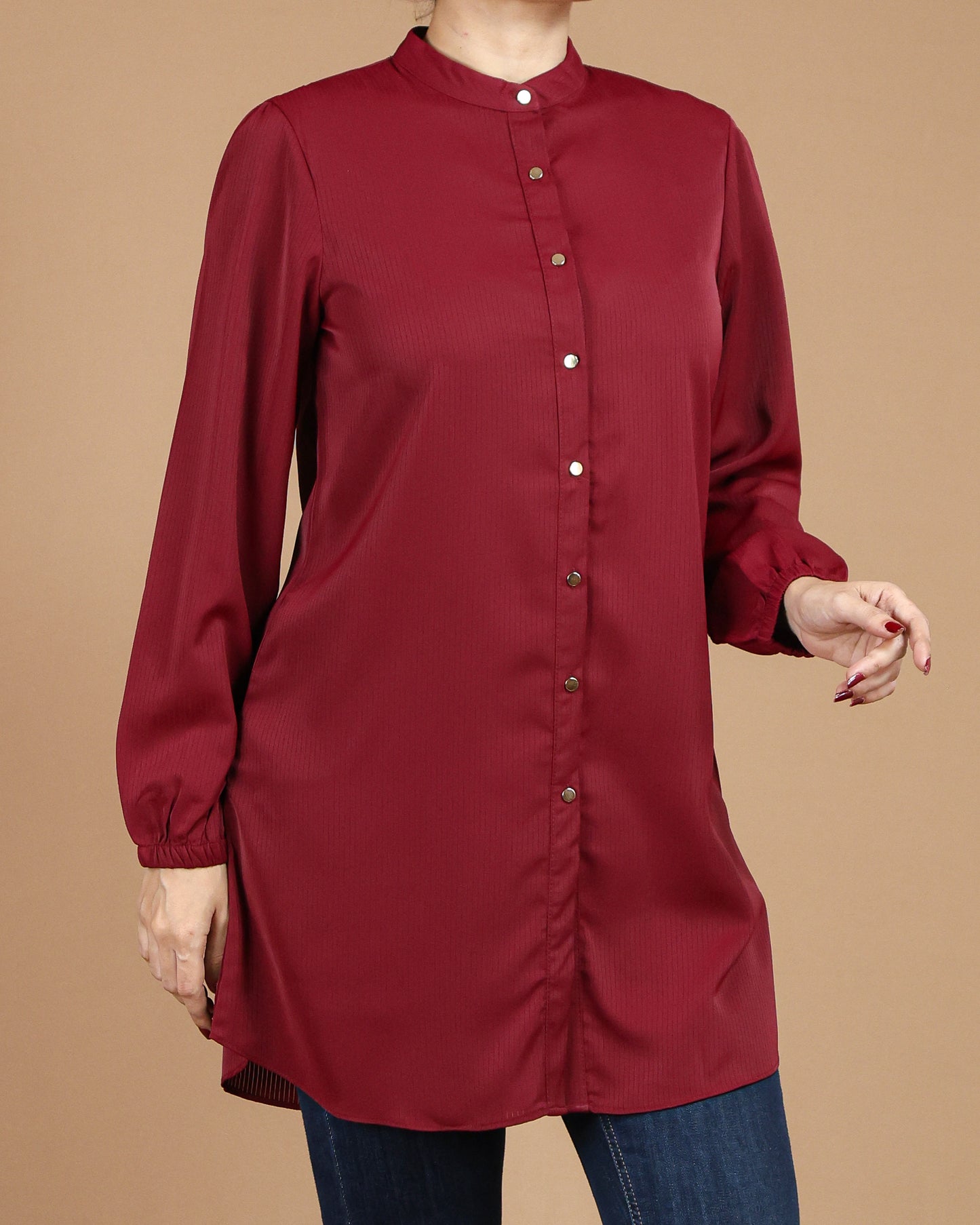 Minimalist High-Neck Long Sleeve Tunic Dress