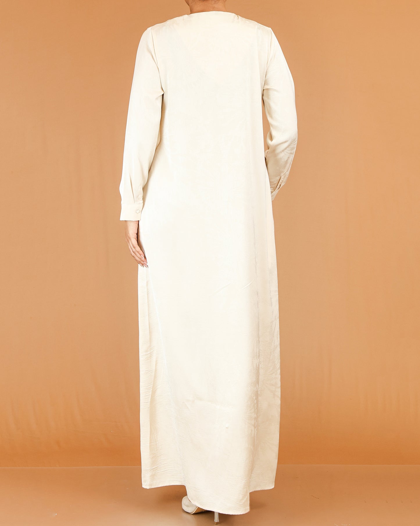 Cream Minimal Button Down Abaya Maxi with V-Neckline