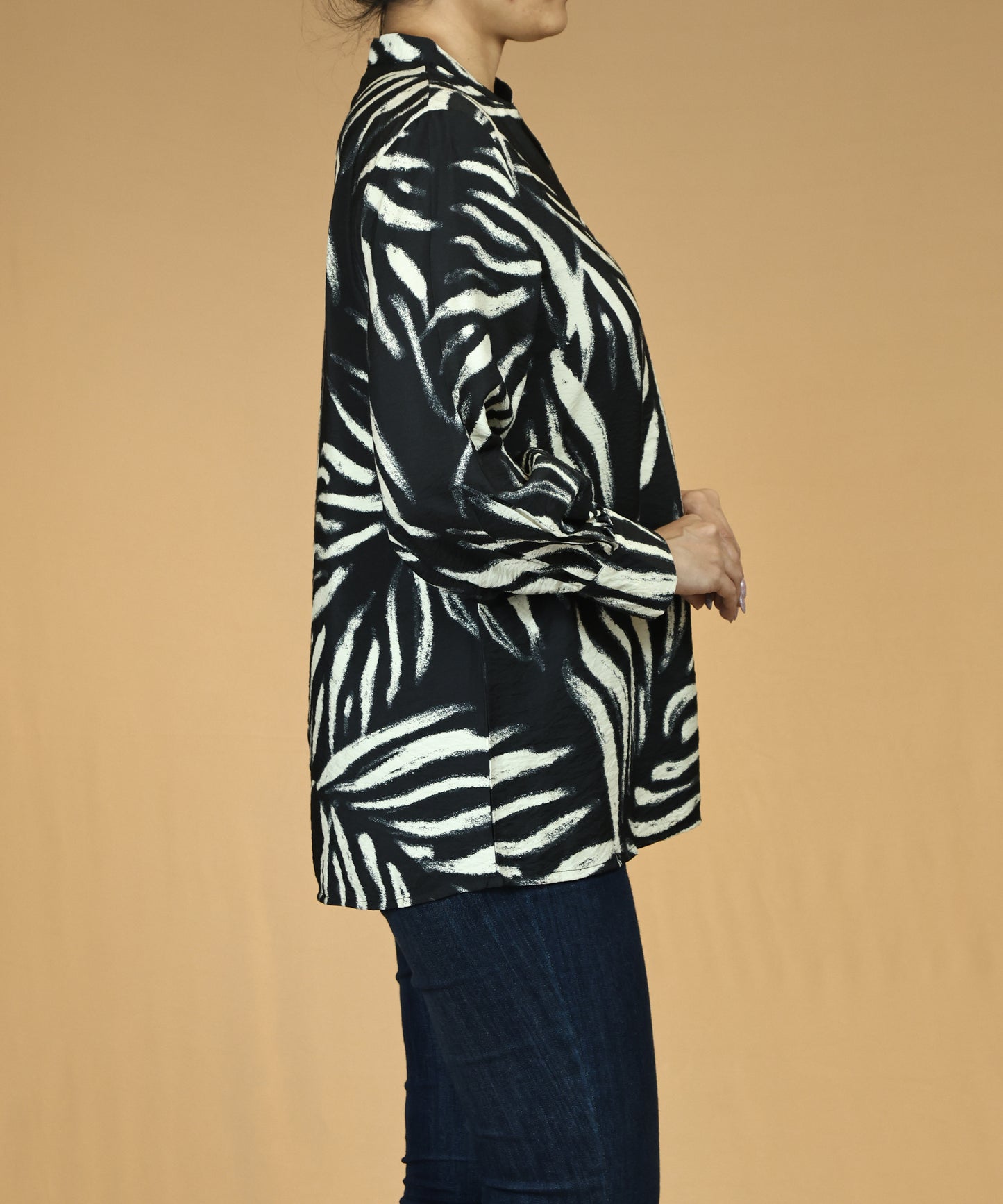 Black Textured Print Long Sleeve Top