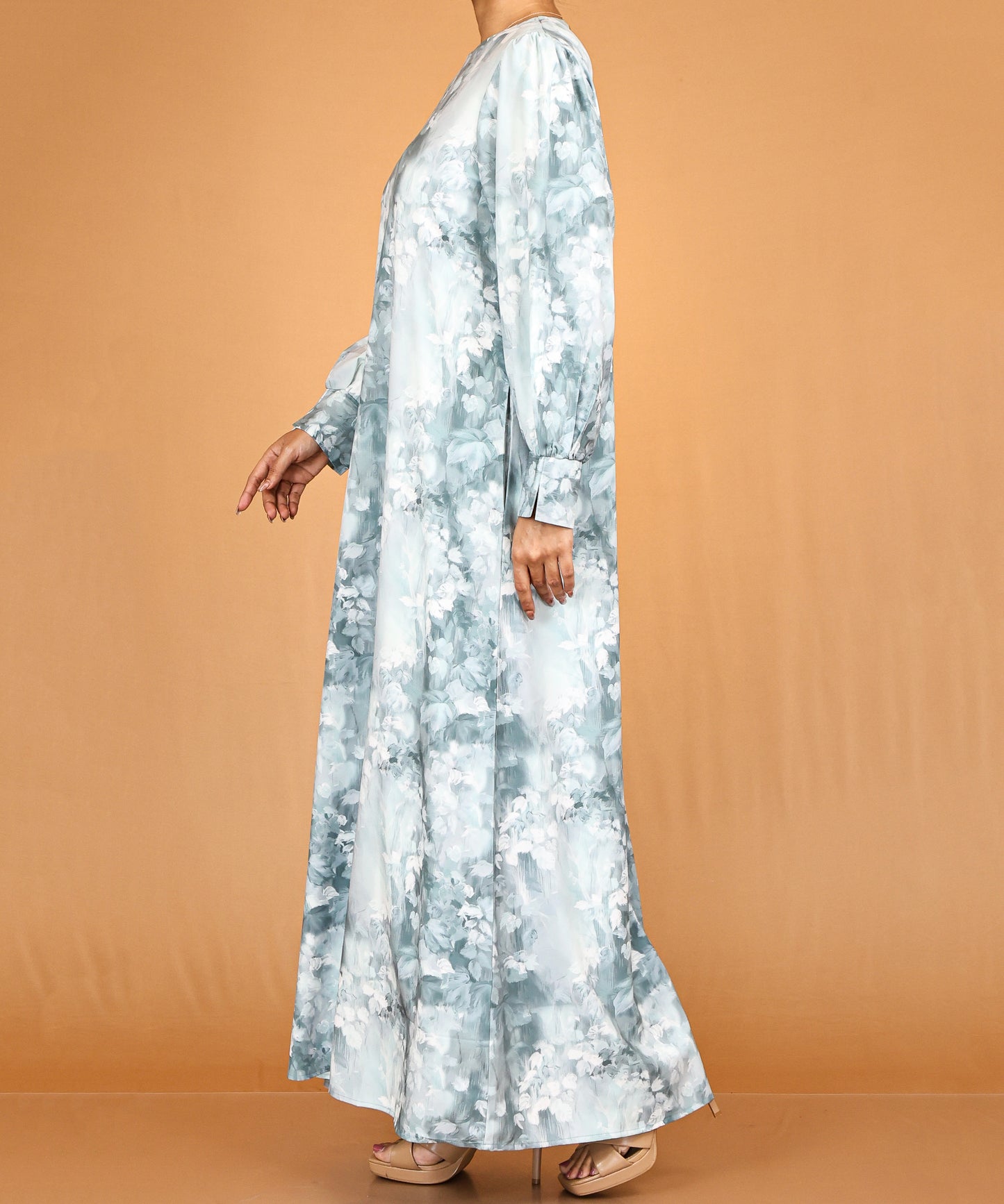 Frosted Teal Floral Modest Abaya