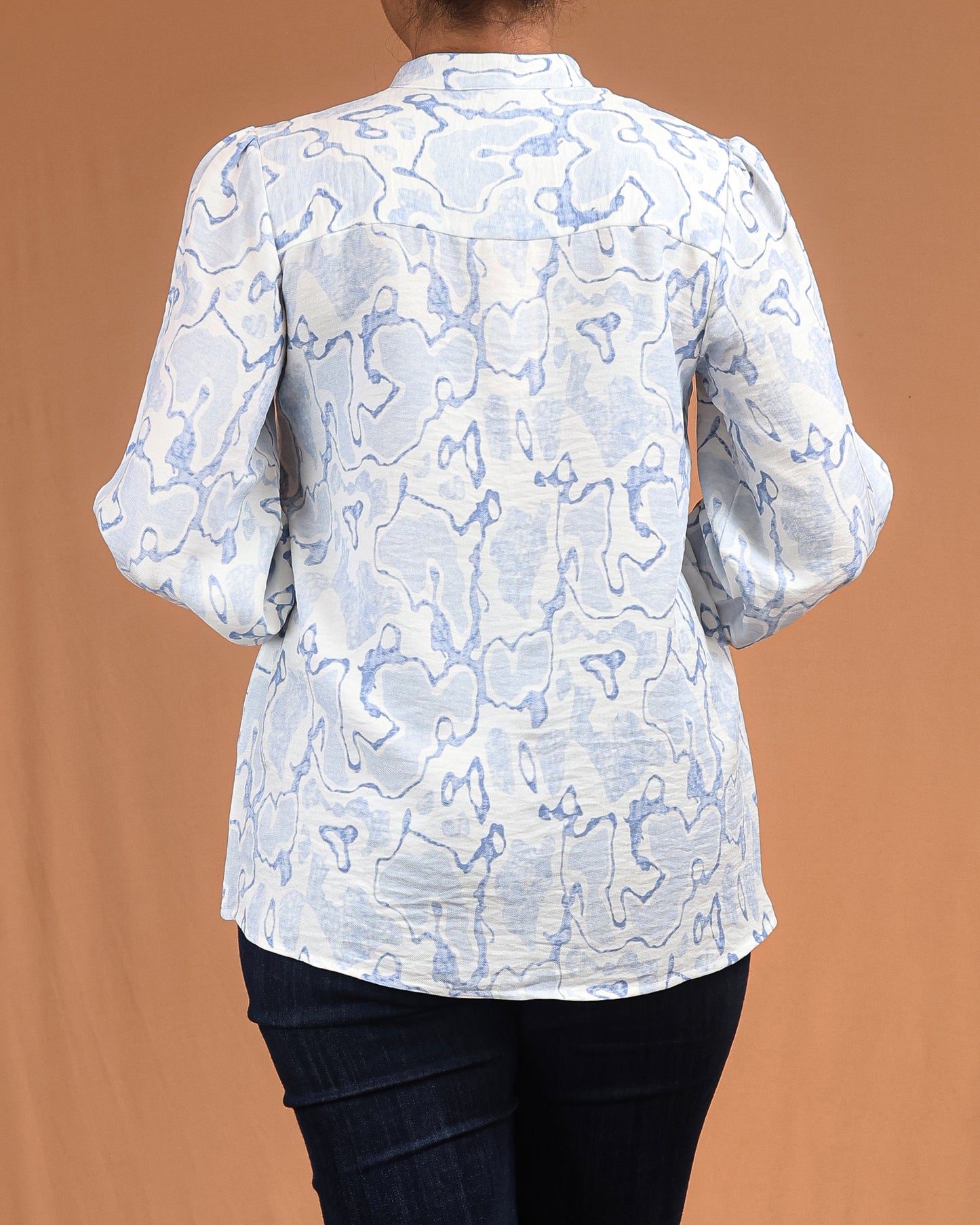 Soft Blue Abstract Button-Down Shirt Dress