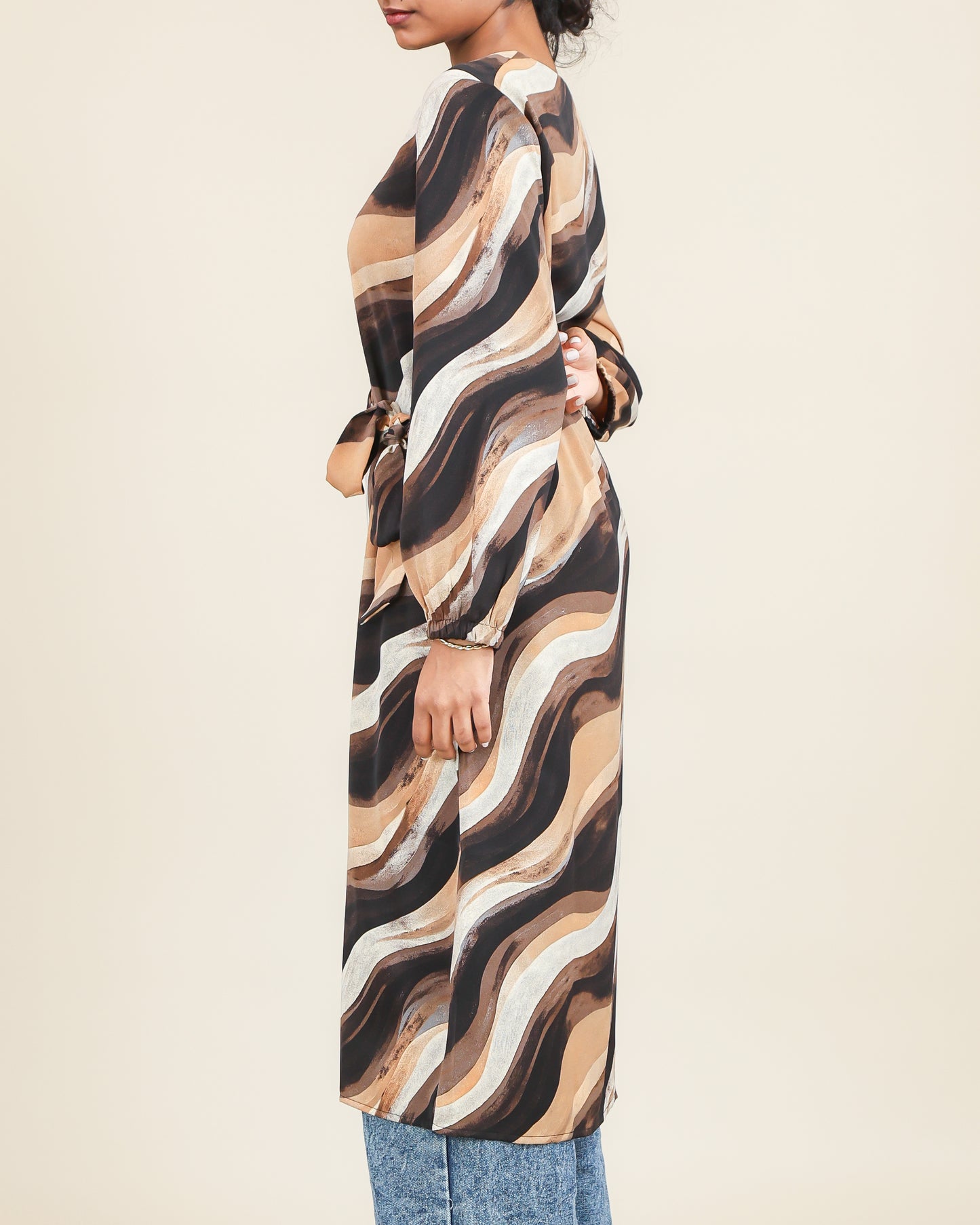 Mocha Wave Flow Belted Top