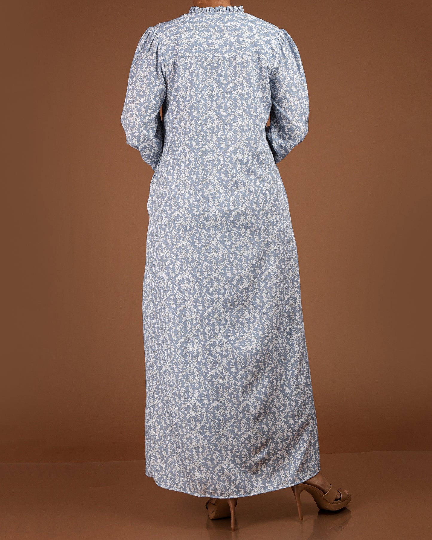 Elegant Printed Linen-Cotton Maxi Dress