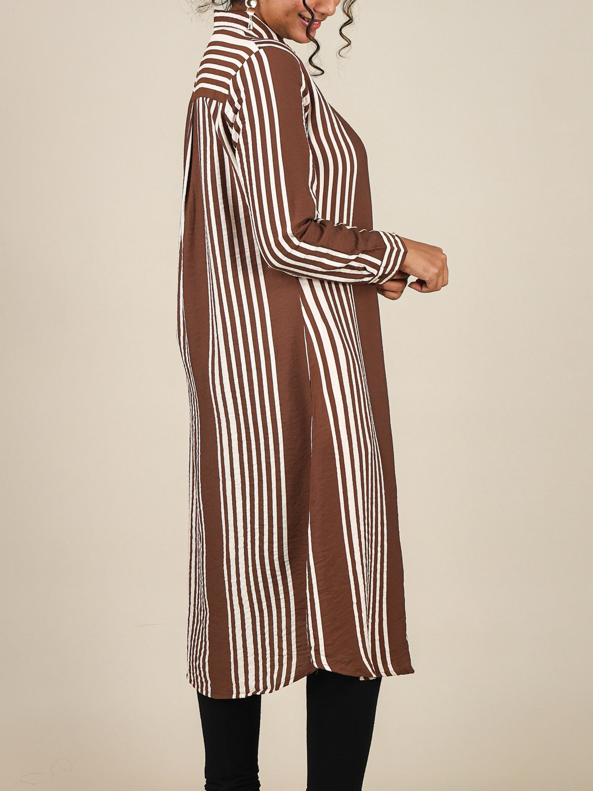 Elara Mocha Brown Stripe Button Front Top
