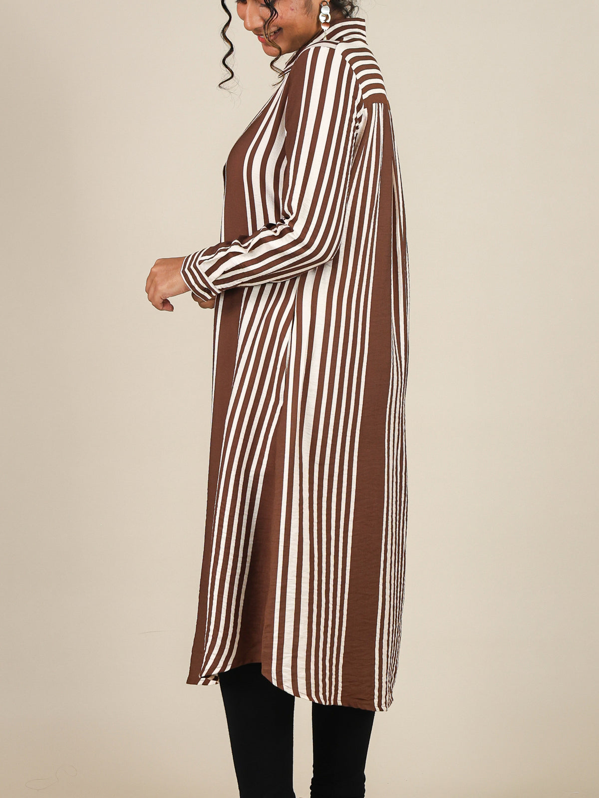Elara Mocha Brown Stripe Button Front Top