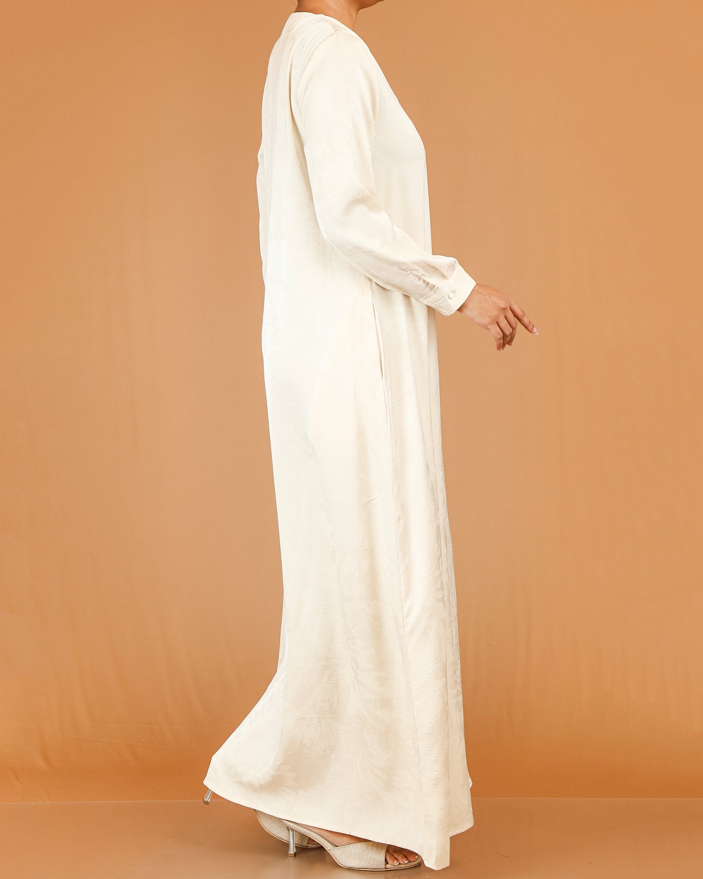 Cream Minimal Button Down Abaya Maxi with V-Neckline