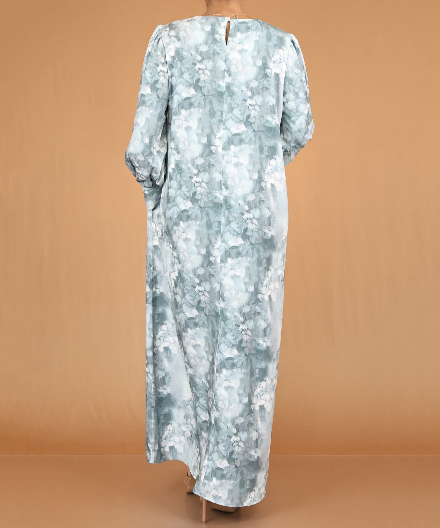 Frosted Teal Floral Modest Abaya