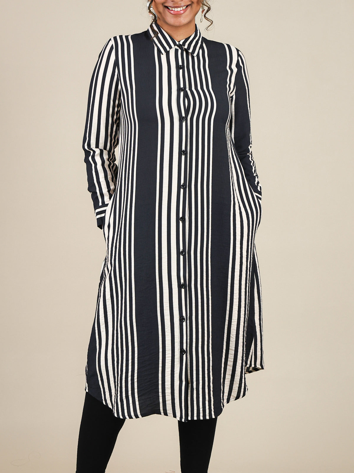Elara Black Stripe Button Front Top