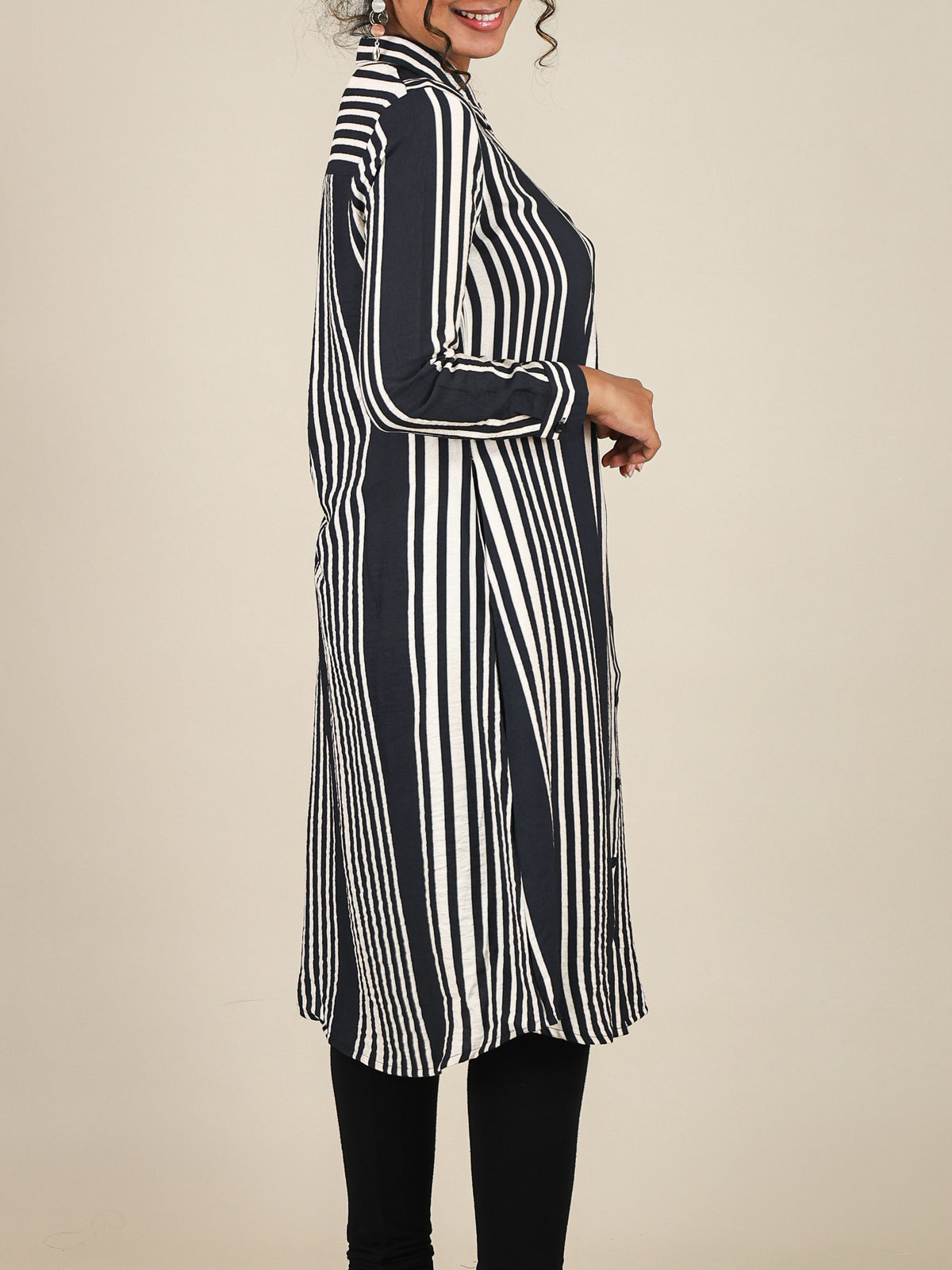 Elara Black Stripe Button Front Top