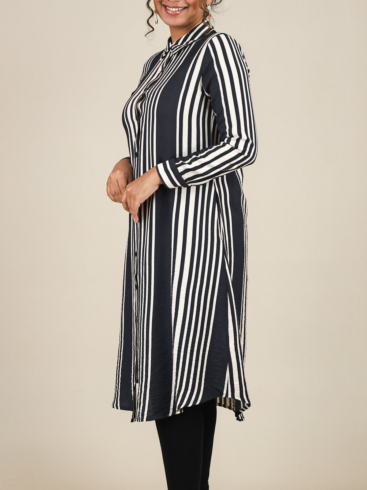 Elara Black Stripe Button Front Top