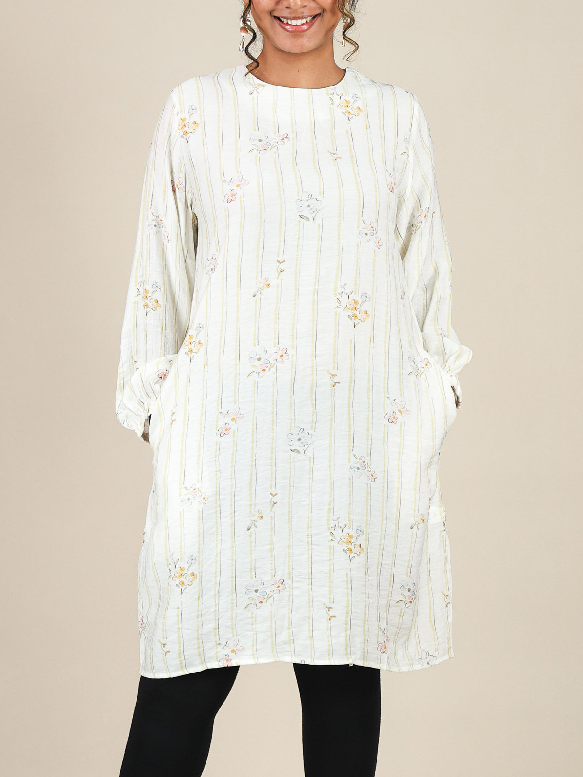 Fiora Ivory Yellow Floral Stripe Top