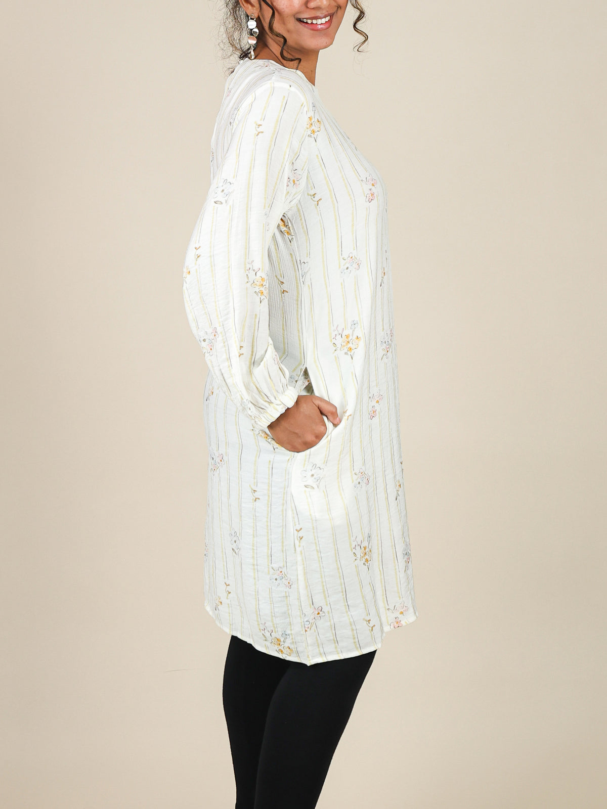 Fiora Ivory Yellow Floral Stripe Top