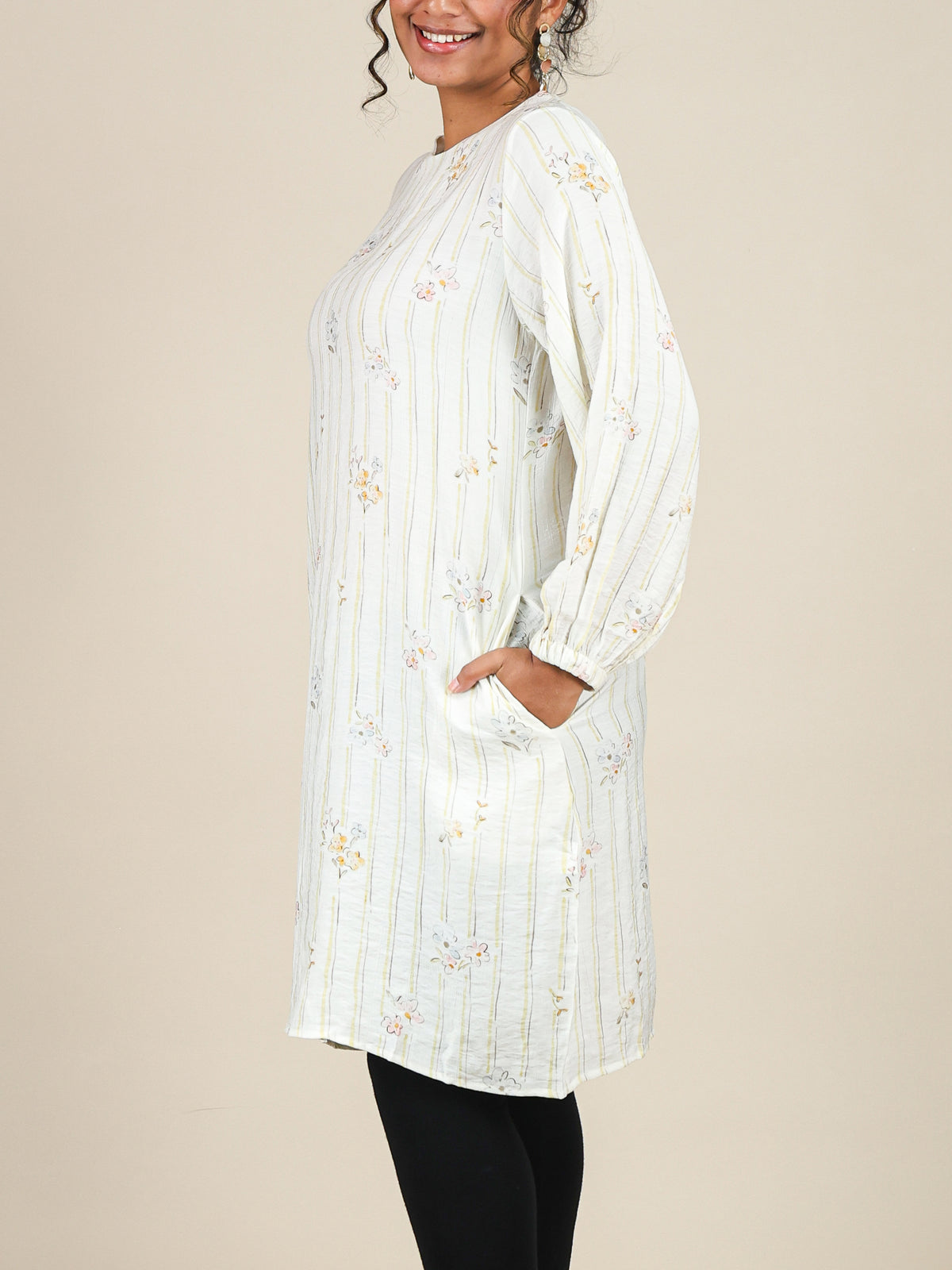 Fiora Ivory Yellow Floral Stripe Top