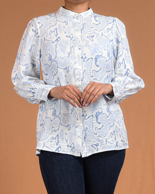 Soft Blue Abstract Button-Down Shirt Dress