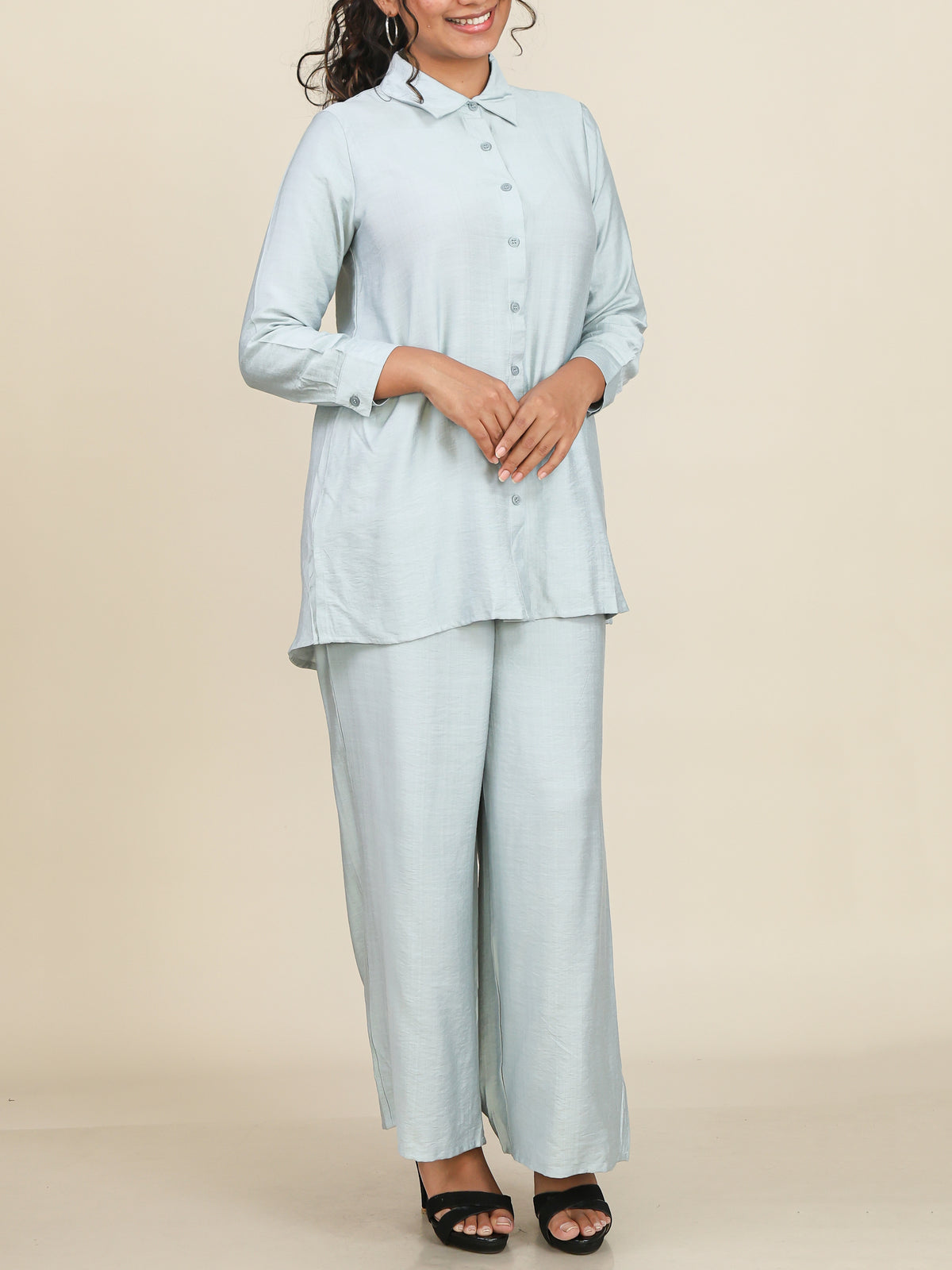 Liora Mist Blue Button Front Co-Ord Set