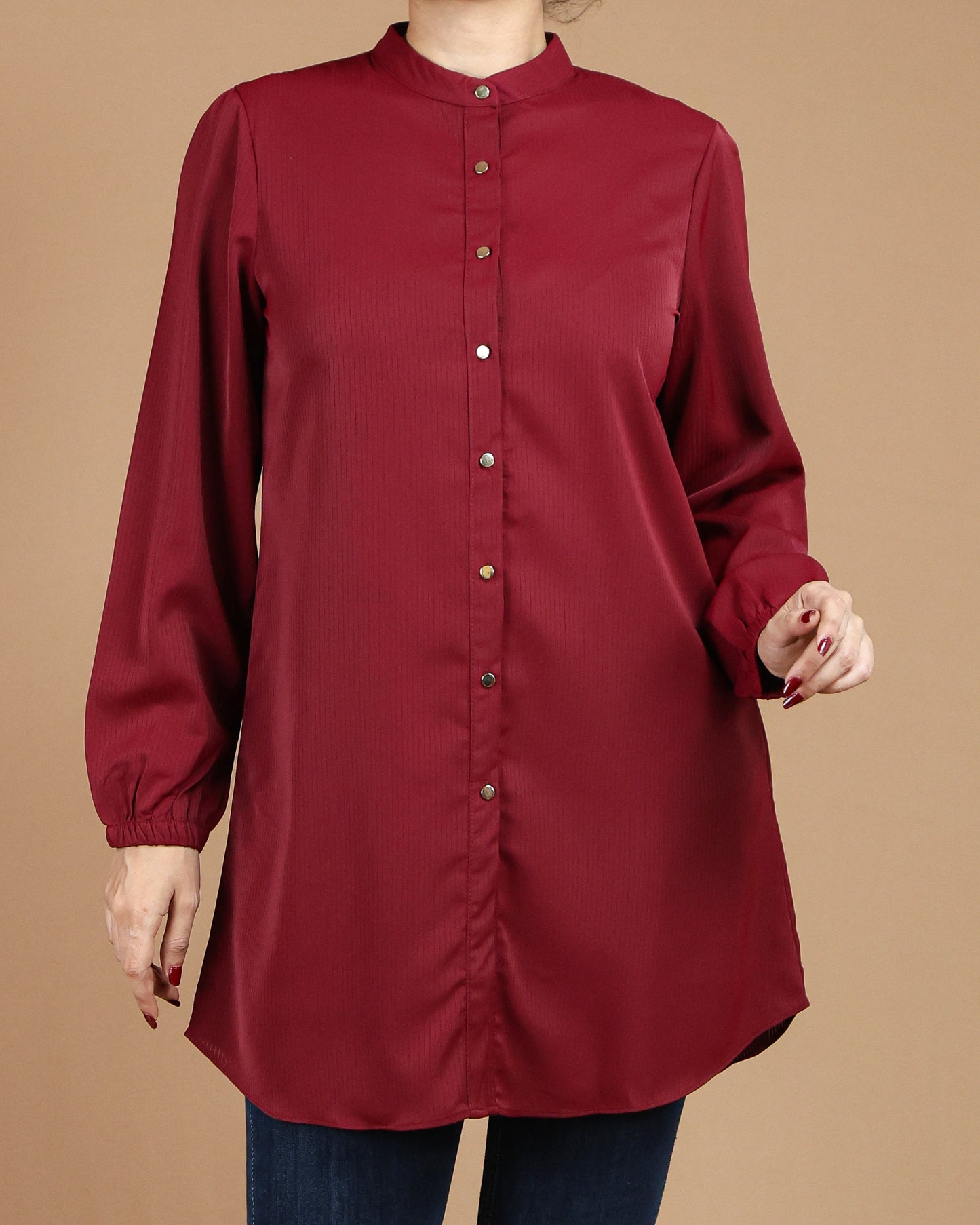 Minimalist High-Neck Long Sleeve Tunic Dress