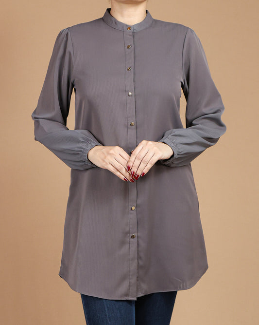 Minimalist High-Neck Long Sleeve Tunic Dress