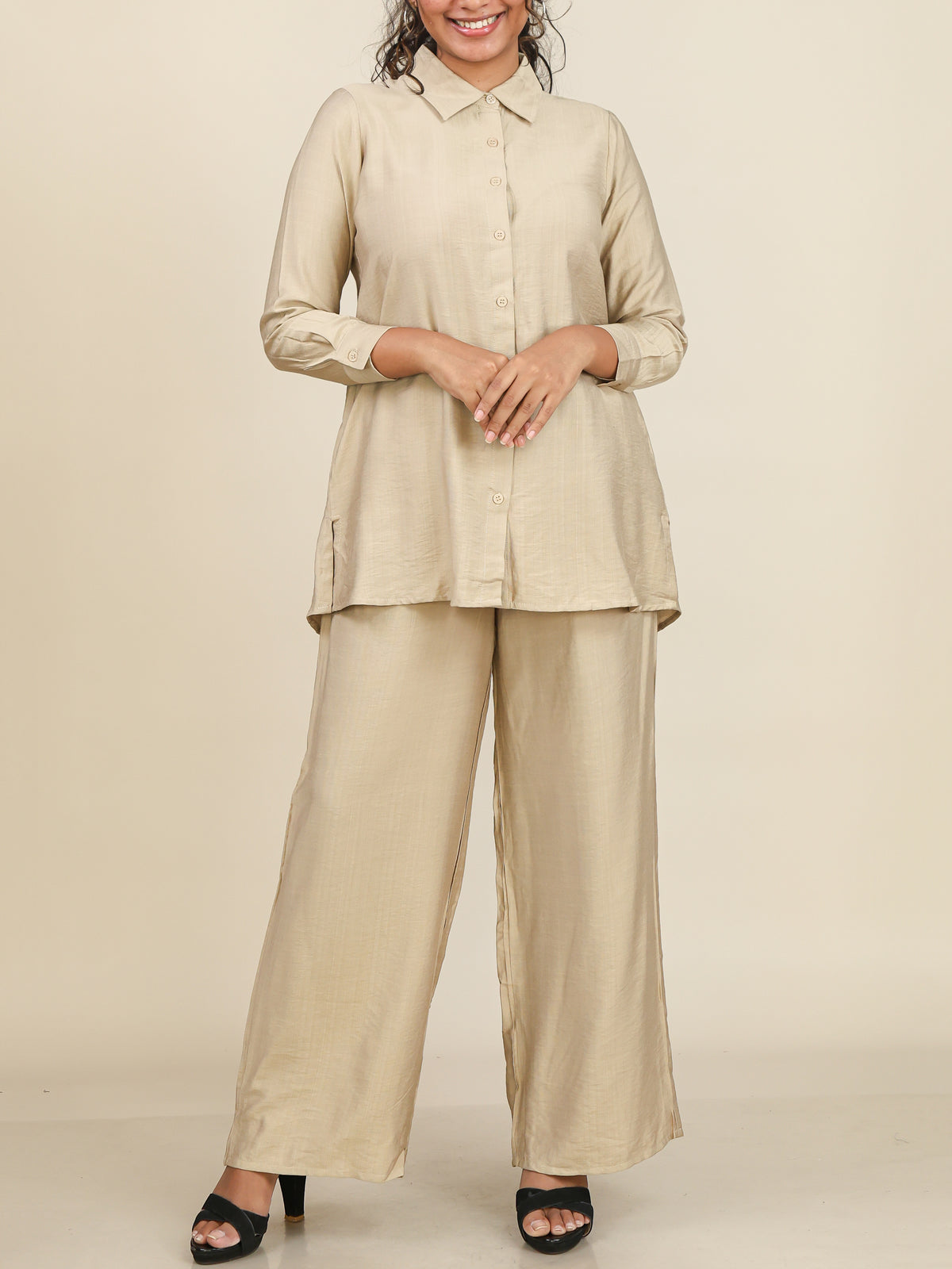 Liora Sand Beige Button Front Co-Ord Set