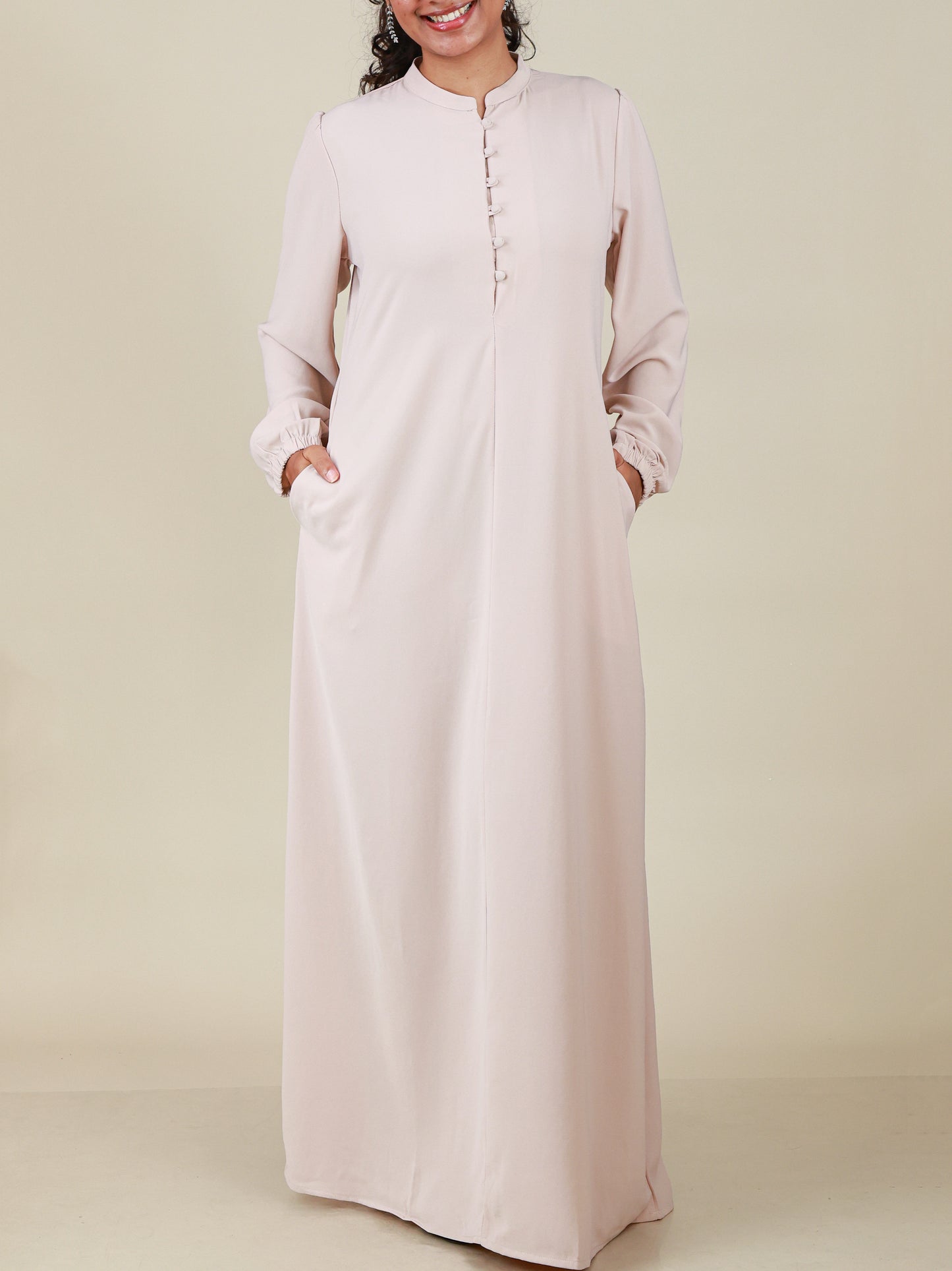 Elara Blush Button Detail Abaya