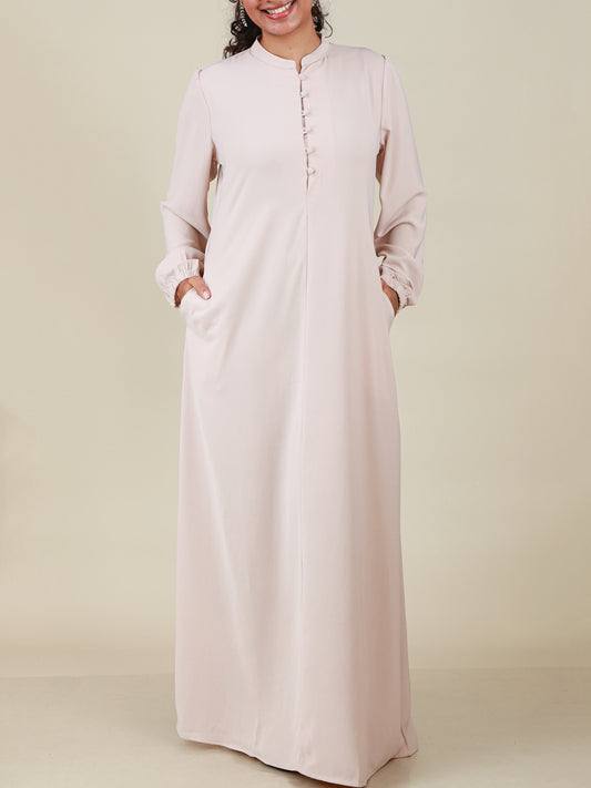 Elara Blush Button Detail Abaya