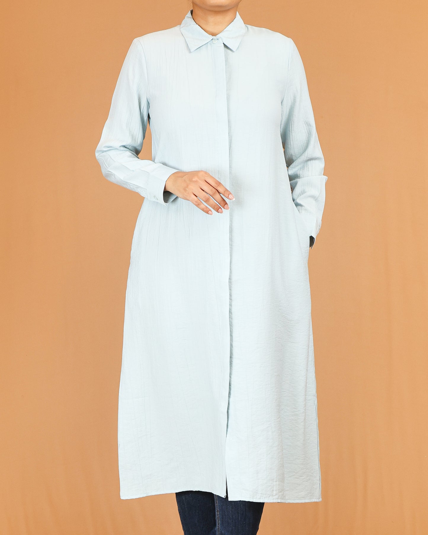 Powder Blue Shirt Dress with Concealed Placket
