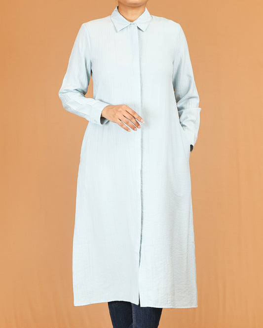 Powder Blue Shirt Dress with Concealed Placket