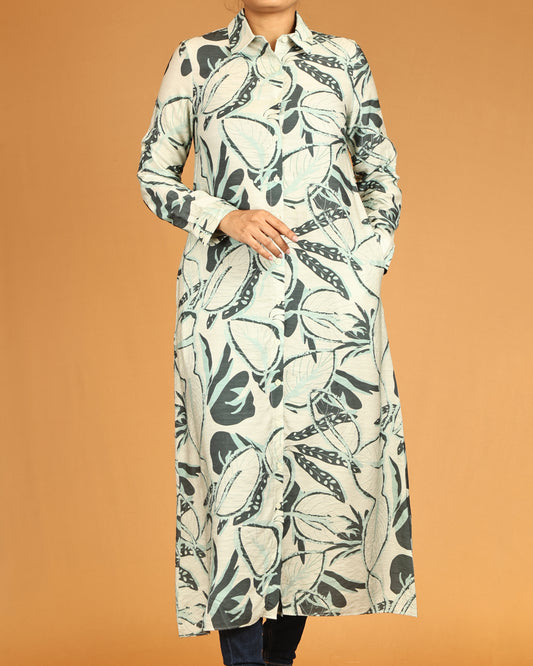 Sage Mist Botanical Long Shirt Dress
