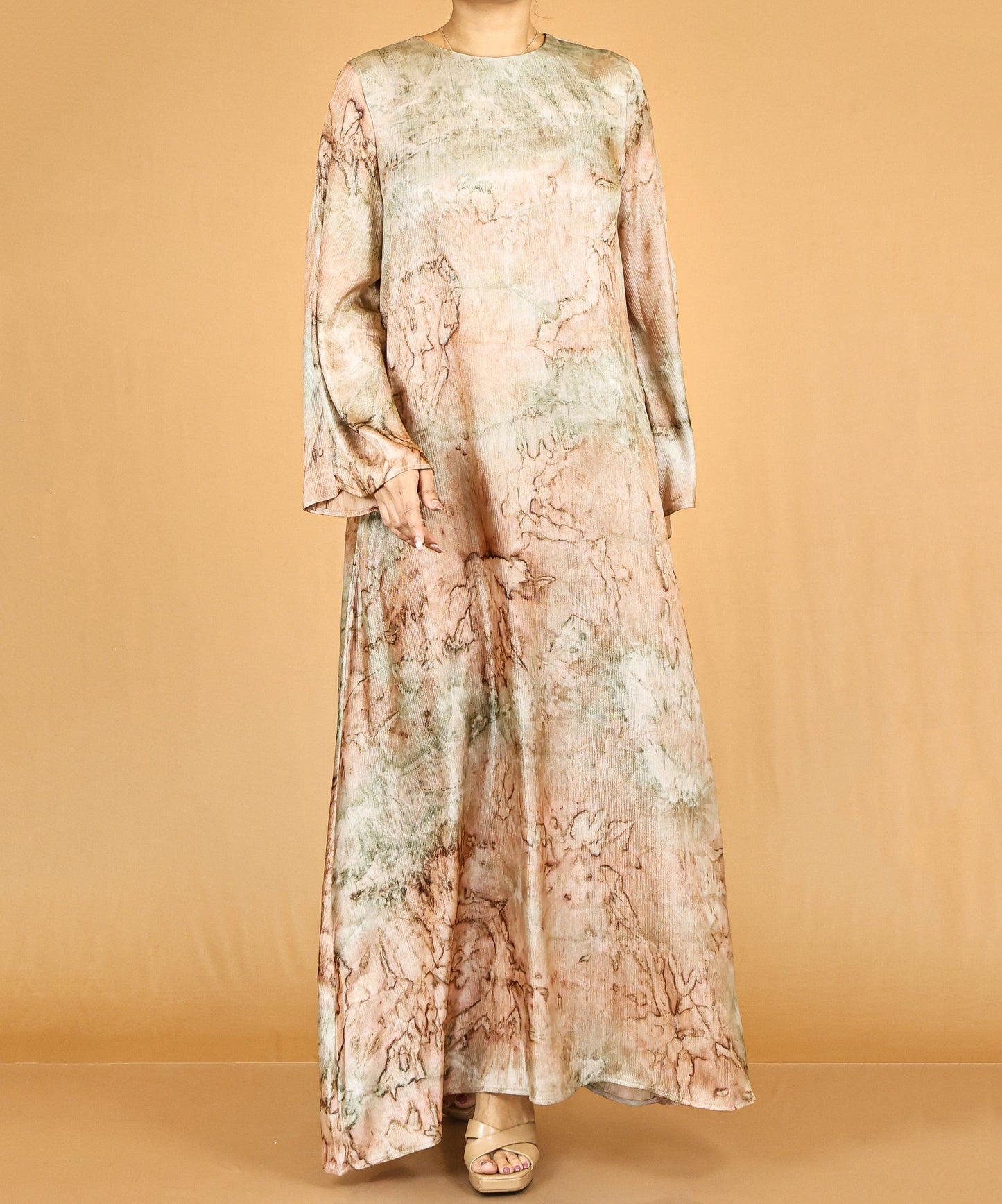 Marble Print Flow Abaya with Relaxed Sleeves