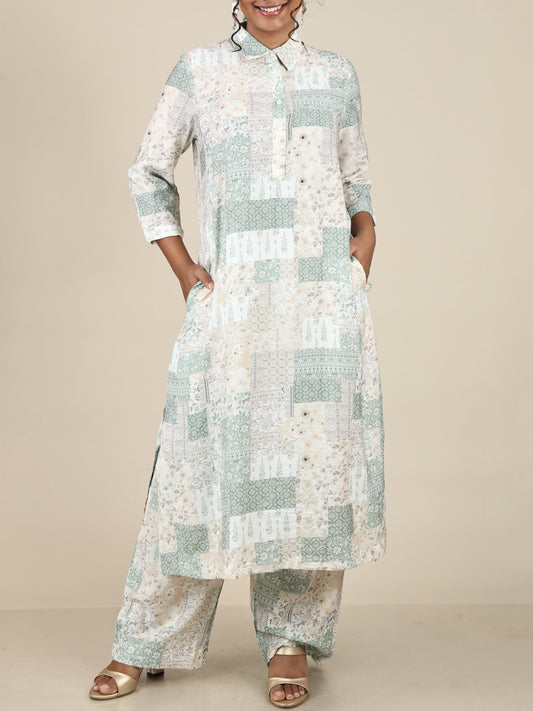 Aurette Sage Green Patchwork Print Co-Ord Set