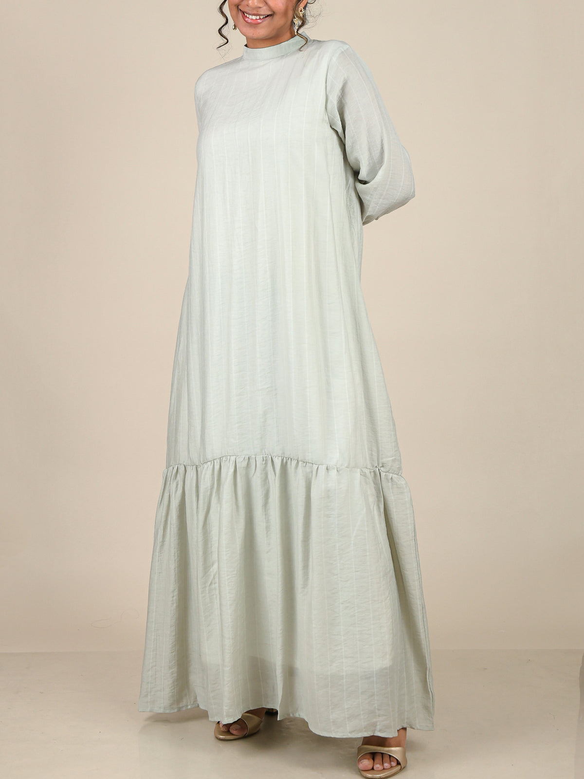 Evelisse Mist Sage Striped Tiered Abaya
