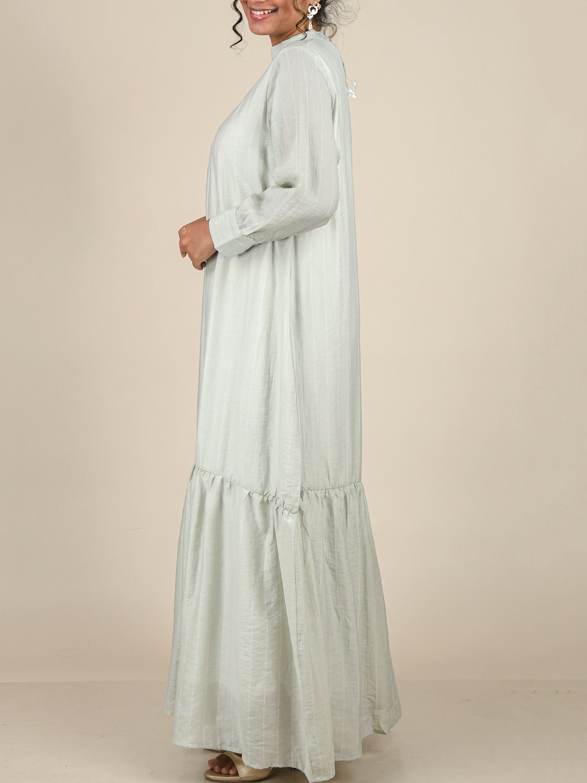 Evelisse Mist Sage Striped Tiered Abaya