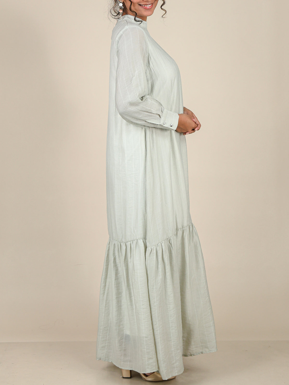 Evelisse Mist Sage Striped Tiered Abaya