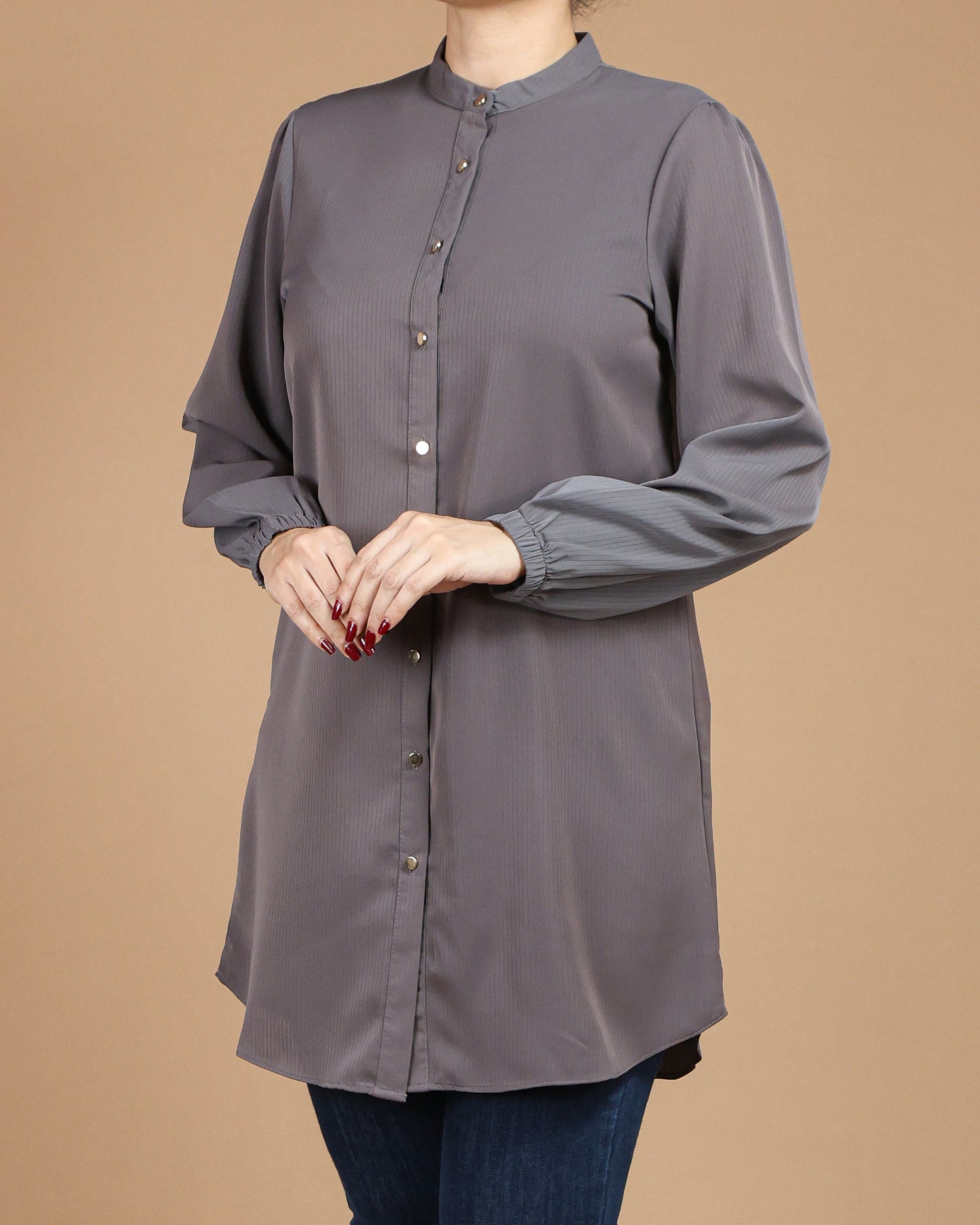 Minimalist High-Neck Long Sleeve Tunic Dress