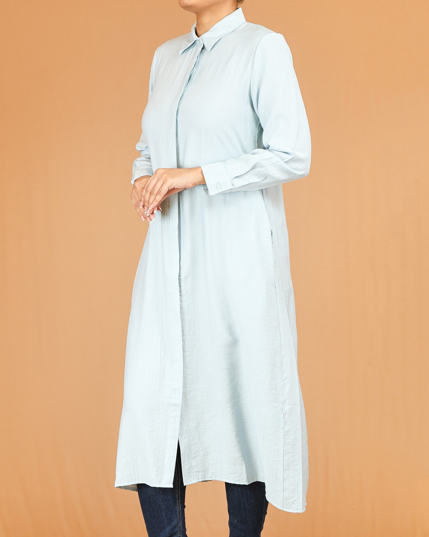 Powder Blue Shirt Dress with Concealed Placket