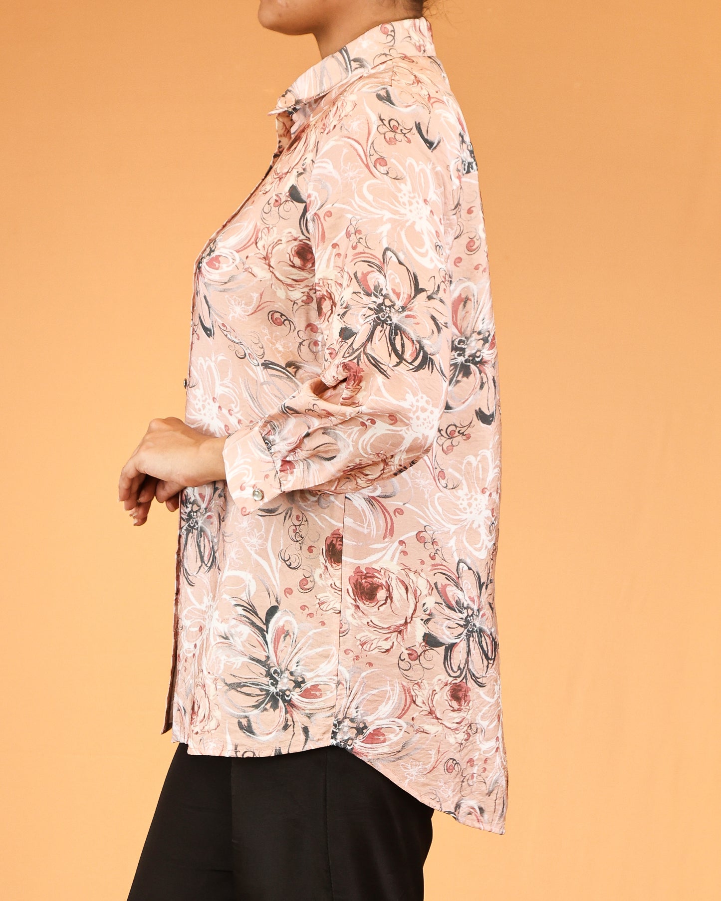 Peach Floral Classic Shirt Dress