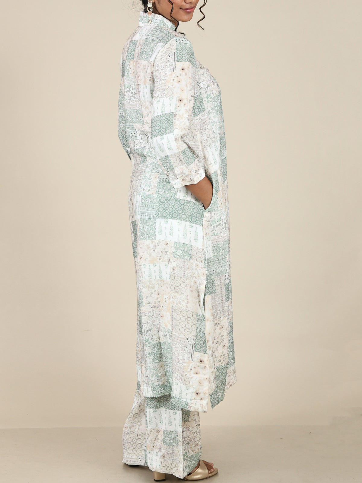 Aurette Sage Green Patchwork Print Co-Ord Set