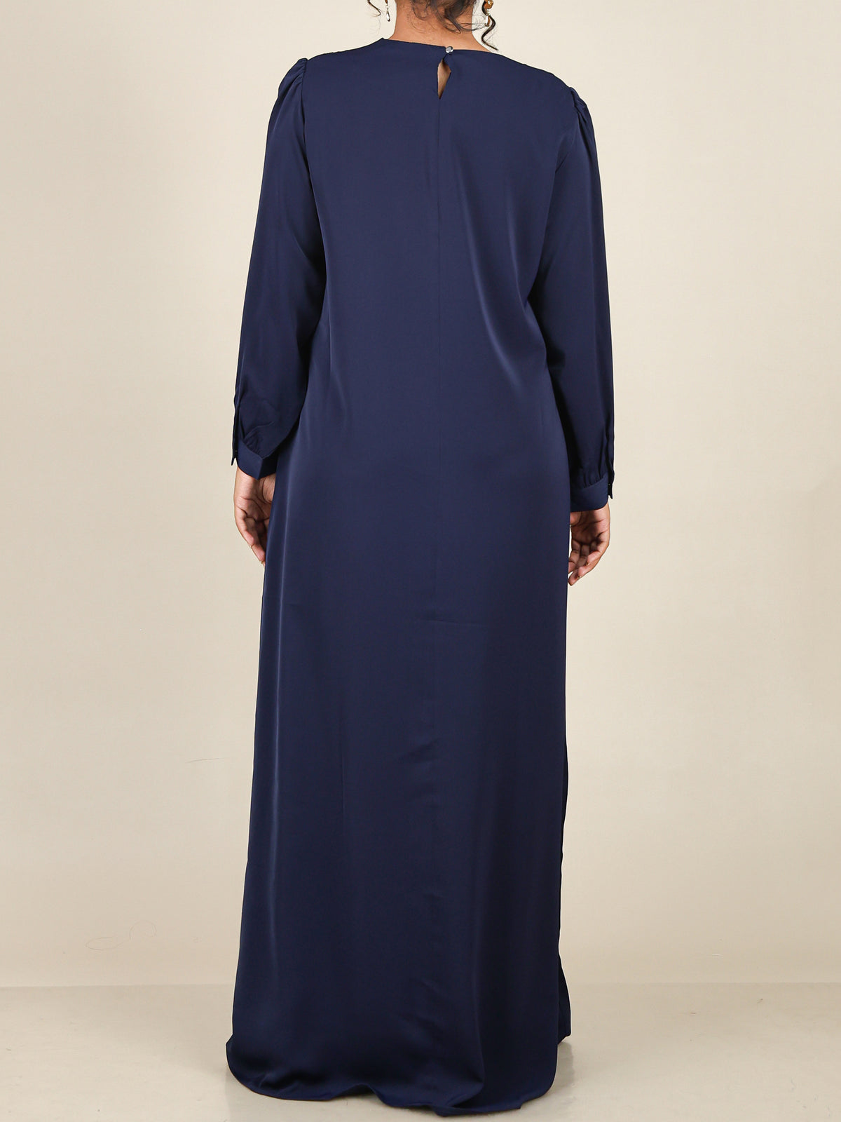 Roselle Navy Blue Pleated V Neck Abaya