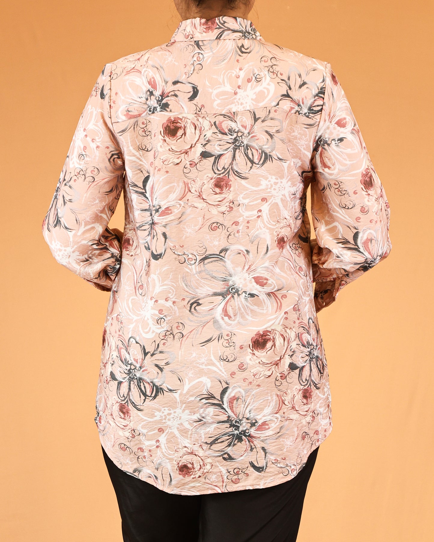 Peach Floral Classic Shirt Dress