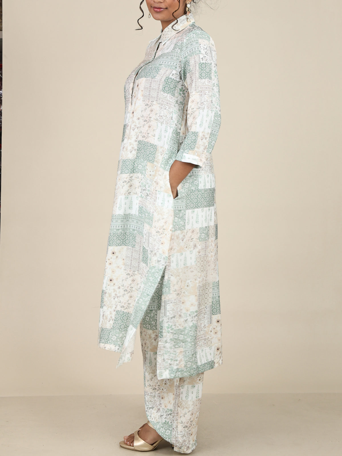 Aurette Sage Green Patchwork Print Co-Ord Set