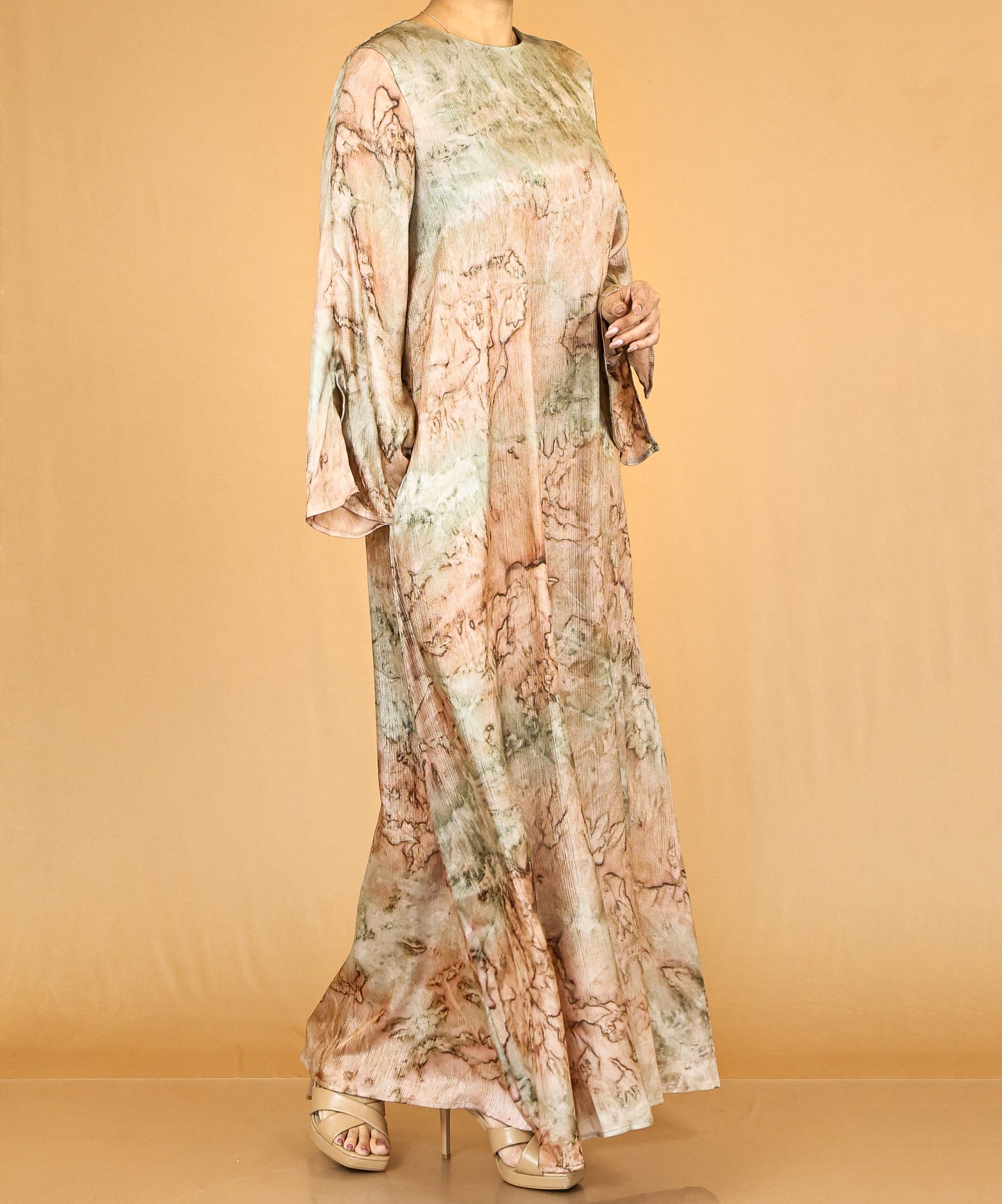 Marble Print Flow Abaya with Relaxed Sleeves