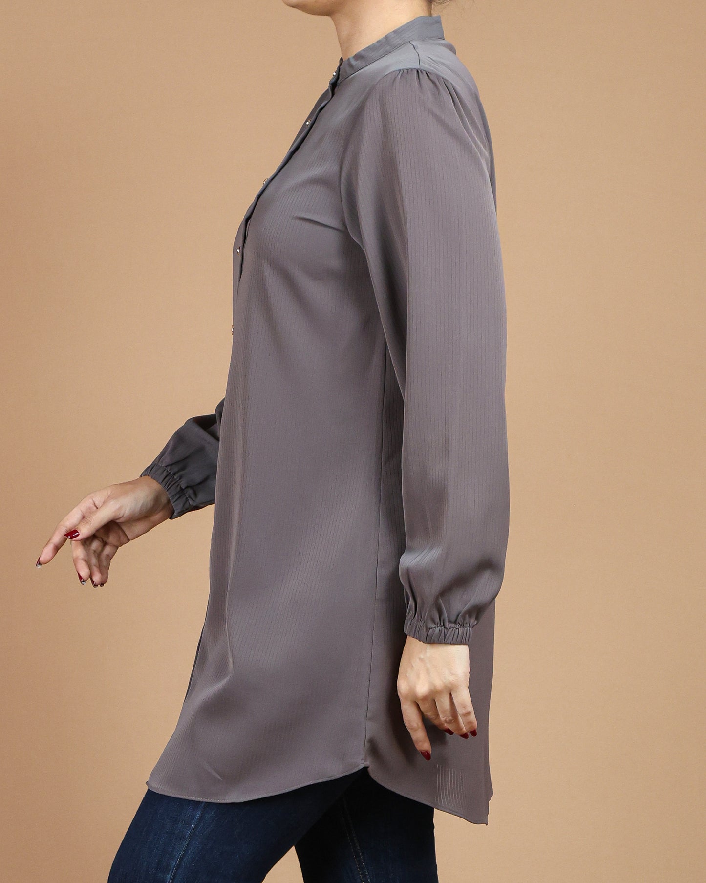 Minimalist High-Neck Long Sleeve Tunic Dress