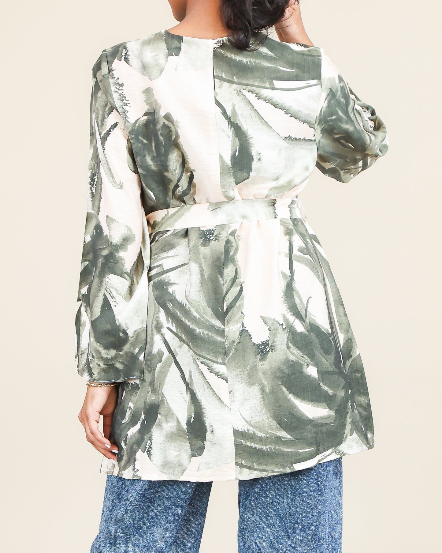 Olive Brushstroke Belted Top