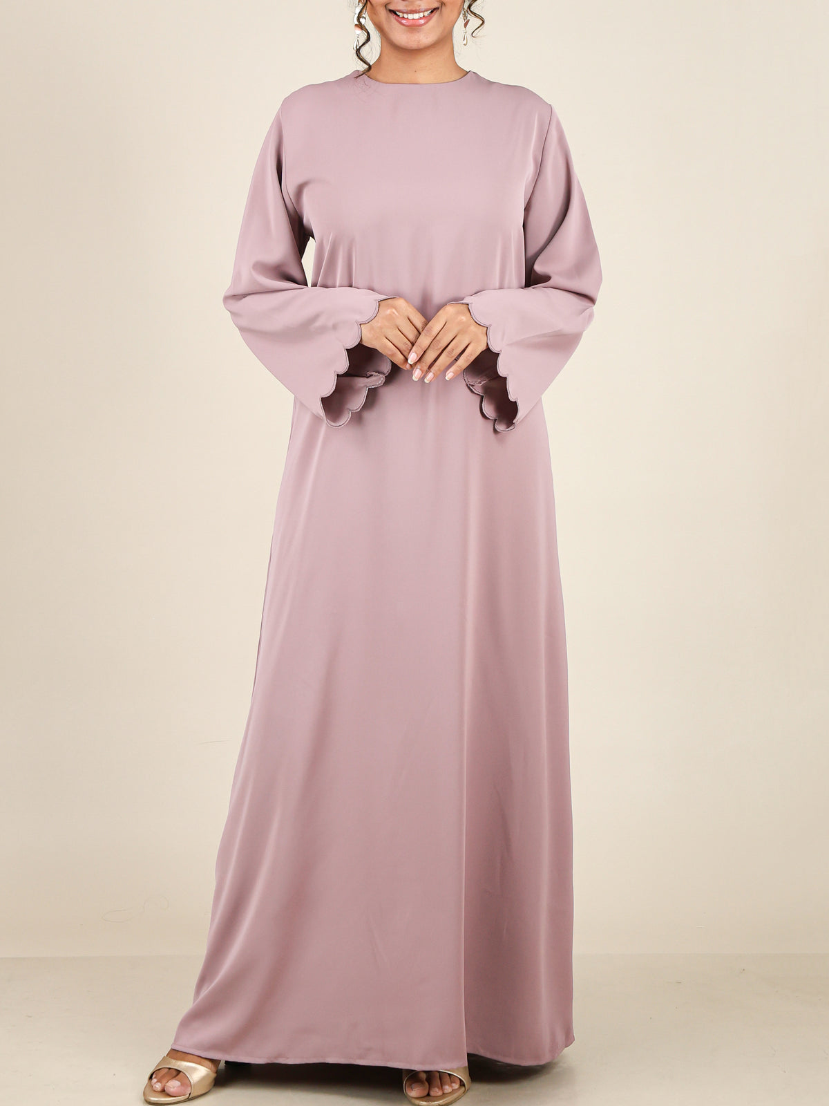 Estelle Dusty Mauve Scalloped Sleeve Abaya